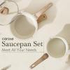 imageCAROTE 18Qt Sauce Pan Sets with Lid Cooking Pots Nonstick Saucepans Cookware Set with Pour Spout Small Kitchen Pot Induction Comptable Easy to Clean PFOA FREE White GraniteWhite Granite