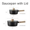 imageCAROTE 18Qt Sauce Pan Sets with Lid Cooking Pots Nonstick Saucepans Cookware Set with Pour Spout Small Kitchen Pot Induction Comptable Easy to Clean PFOA FREE White GraniteMidnight Black