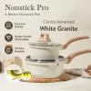 imageCAROTE 18Qt Sauce Pan Sets with Lid Cooking Pots Nonstick Saucepans Cookware Set with Pour Spout Small Kitchen Pot Induction Comptable Easy to Clean PFOA FREE White GraniteWhite Granite