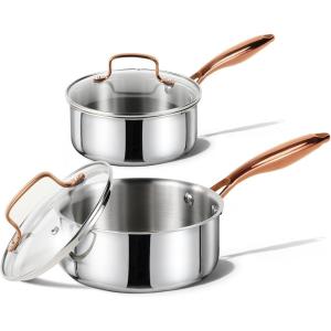 imageCAROTE 16Qt ampamp 30Qt Stainless Steel Saucepan Set NonToxic 3Ply Stainless Steel Cookware Set with Lids Small Kitchen Pots Oven Safe Compatible with Induction Ceramic Gas16QT30QT