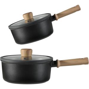 imageCAROTE 18Qt Sauce Pan Sets with Lid Cooking Pots Nonstick Saucepans Cookware Set with Pour Spout Small Kitchen Pot Induction Comptable Easy to Clean PFOA FREE White GraniteMidnight Black