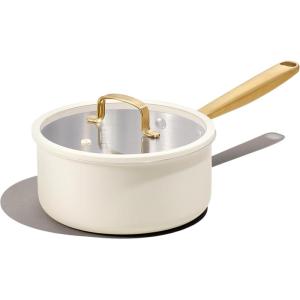 imageCAROTE 2Qt Stainless Steel Saucepan NonToxic Cookware with LidsOuter Ceramic LayerSmall Cooking Pot Even Heating Fits All StovesOven ampamp Dishwasher Safe PurpleWhite