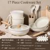 imageCAROTE 17pcs Pots and Pans Non Stick Cookware Sets Detachable Handle Induction Kitchen Pots and PansNonStick Cooking Set OvenDishwasherFridge Safe Space SavingCream White