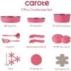 imageCAROTE 17pcs Pots and Pans Set Non Stick Gift Set Nonstick Cookware Diecast Aluminum Detachable Handle DishwasherOven Safe Induction Cooking Pot and Pan Sets Green RV Kitchen CookwaresPink