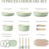 imageCAROTE 25pcs Pots and Pans Set Non Stick Cookware Sets Kitchen Set OvenDishwasherFridge Safe Space Saving Pots Set Nonstick Set with Versatile Detachable Handle Induction RV Set GreenGreen