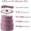 imageCAROTE 6pcs Nonstick Sauce Pan Sets with Lid 3 Sizes15QT 2QT ampamp 3QT Non Stick Cooking Pot with Detachable Handle Kitchen Sauce Pots Induction Pot PFOA FREE Dishwasher Safe PurplePurple