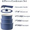 imageCAROTE 6pcs Nonstick Sauce Pan Sets with Lid 3 Sizes15QT 2QT ampamp 3QT Non Stick Cooking Pot with Detachable Handle Kitchen Sauce Pots Induction Pot PFOA FREE Dishwasher Safe PurpleBlue