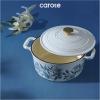 imageCAROTE Cast Iron Dutch Oven Pot with Lid 5 QT Enameled Floral Dutch Ovens with Cotton Potholders ampamp Oven Gloves Gift Box Cast Iron Pot for Sourdough Bread Baking Braising Stews Roasting Dual Handles All Stovetop Compatible White ampamp Blue
