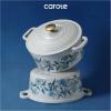 imageCAROTE Cast Iron Dutch Oven Pot with Lid 5 QT Enameled Floral Dutch Ovens with Cotton Potholders ampamp Oven Gloves Gift Box Cast Iron Pot for Sourdough Bread Baking Braising Stews Roasting Dual Handles All Stovetop Compatible White ampamp Blue