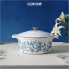 imageCAROTE Cast Iron Dutch Oven Pot with Lid 5 QT Enameled Floral Dutch Ovens with Cotton Potholders ampamp Oven Gloves Gift Box Cast Iron Pot for Sourdough Bread Baking Braising Stews Roasting Dual Handles All Stovetop Compatible White ampamp Blue