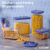 imageCAROTE Food Storage Containers with Lids Air Tight Plastic Food Containers with Date Tracking Dial BPA Free Canisters Sets for the KitchenPantryDry FoodSpaghettiFlourCerealSuger Blue