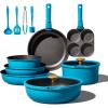 imageCAROTE 21pcs Pots and Pans Set Nonstick Cookware Set Detachable Handle Induction Kitchen Cookware Sets Non Stick with Removable Handle RV Cookware Set Peacock BluePeacock Blue