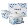 imageCAROTE Cast Iron Dutch Oven Pot with Lid 5 QT Enameled Floral Dutch Ovens with Cotton Potholders ampamp Oven Gloves Gift Box Cast Iron Pot for Sourdough Bread Baking Braising Stews Roasting Dual Handles All Stovetop Compatible White ampamp Blue