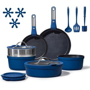 imageCAROTE 22pcs Pots and Pans Set Non Stick Nonstick Cookware Set DishwasherOvenFridge Safe Pots and Pans Removable Handle RV Oven Safe Cookware Induction Kitchen Set Blue22 Piece
