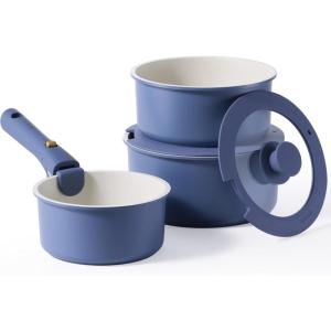 imageCAROTE 6pcs Nonstick Sauce Pan Sets with Lid 3 Sizes15QT 2QT ampamp 3QT Non Stick Cooking Pot with Detachable Handle Kitchen Sauce Pots Induction Pot PFOA FREE Dishwasher Safe PurpleBlue