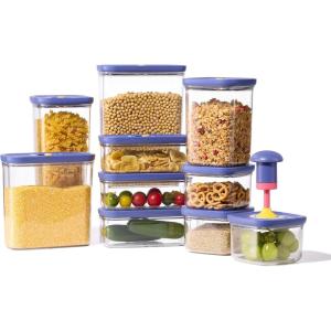 imageCAROTE Food Storage Containers with Lids Air Tight Plastic Food Containers with Date Tracking Dial BPA Free Canisters Sets for the KitchenPantryDry FoodSpaghettiFlourCerealSuger Blue