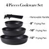 imageCAROTE 4pcs Non Stick Frying Pans 8quot10quot12 Frying Pan Egg Pan Omelet Pans with Detachable Handle Nonstick Cookware PFOA Free Induction Compatible ampamp Oven Safe Dishwasher Safe RedBlack