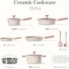 imageCAROTE Pots and Pans Set Nonstick Ceramic Cookware Set Pink Cooking Set Kitchen Induction Set with Steamer PFAS PTFE Free15 Piece