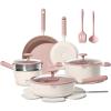 imageCAROTE Pots and Pans Set Nonstick Ceramic Cookware Set Pink Cooking Set Kitchen Induction Set with Steamer PFAS PTFE Free15 Piece