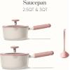 imageCAROTE 25QT ampamp 30QT Sauce Pan Sets with Lid ampamp Ladle Ceramic Nonstick Pot Set Non Toxic Saucepan with Staycool Handle Small Kitchen Cooking Pots Easy to Clean Induction Comptable PFOA FREEPink