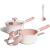 imageCAROTE 25QT ampamp 30QT Sauce Pan Sets with Lid ampamp Ladle Ceramic Nonstick Pot Set Non Toxic Saucepan with Staycool Handle Small Kitchen Cooking Pots Easy to Clean Induction Comptable PFOA FREEPink