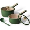 imageCAROTE 2QT ampamp 25QT Sauce Pan Sets with Lid ampamp Ladle Cooking Pots Nonstick Saucepans Cookware Set Small Kitchen Pot Induction Comptable Easy to Clean PFOA FREE GreenGreen