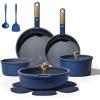 imageCAROTE GreenampampGold Nonstick Cookware Set15Pcs Pots and Pans Set Non Stick DetachableRemovable HandleKitchen Cooking Set Dishwasher Safe RV Kitchen Pot and Pan Induction CookwareBlueGold