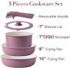 imageCAROTE 6pcs Pots and Pans Set Non Stick Cookware Sets Kitchen Set OvenFridge Safe Space Saving Pots Set Nonstick Cooking Set with Versatile Detachable Handle Induction RV Set Jet BlackPurple