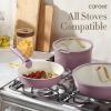 imageCAROTE 6pcs Pots and Pans Set Non Stick Cookware Sets Kitchen Set OvenFridge Safe Space Saving Pots Set Nonstick Cooking Set with Versatile Detachable Handle Induction RV Set Jet BlackLight Purple