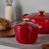 imageCAROTE 2QT Enameled Cast Iron Rice Pot NonToxic Small Dutch Oven with Lid for Rice Grains Soup Sourdough Bread Baking Braising Roasting Dual Handles All Stovetop Compatible Oven Safe RedRed
