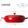 imageCAROTE 35QT Enameled Cast Iron Braiser Pan Shallow Dutch Oven Casserole Skillets NonToxic Cast Iron Pot with Lid for Grilling Searing Baking Dual Handles All Stovetop Compatible WhiteRed