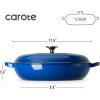 imageCAROTE 35QT Enameled Cast Iron Braiser Pan Shallow Dutch Oven Casserole Skillets NonToxic Cast Iron Pot with Lid for Grilling Searing Baking Dual Handles All Stovetop Compatible WhiteBlue