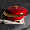 imageCAROTE 35QT Enameled Cast Iron Braiser Pan Shallow Dutch Oven Casserole Skillets NonToxic Cast Iron Pot with Lid for Grilling Searing Baking Dual Handles All Stovetop Compatible WhiteRed