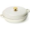 imageCAROTE 35QT Enameled Cast Iron Braiser Pan Shallow Dutch Oven Casserole Skillets NonToxic Cast Iron Pot with Lid for Grilling Searing Baking Dual Handles All Stovetop Compatible WhiteWhite