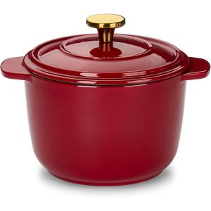 imageCAROTE 2QT Enameled Cast Iron Rice Pot NonToxic Small Dutch Oven with Lid for Rice Grains Soup Sourdough Bread Baking Braising Roasting Dual Handles All Stovetop Compatible Oven Safe RedRed