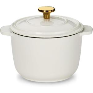 imageCAROTE 2QT Enameled Cast Iron Rice Pot NonToxic Small Dutch Oven with Lid for Rice Grains Soup Sourdough Bread Baking Braising Roasting Dual Handles All Stovetop Compatible Oven Safe RedWhite