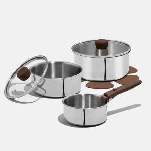 imageCAROTE TriPly Stainless Steel Sauce Pan with Detachable Handle15QT Saucepan2QT ampamp 3QT Saucepan with Lid 8PCS NonToxic Induction Kitchen Stainless Steel PotRemovable HandleOven SafeWoodgrain8pcs