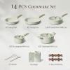 imageCAROTE Ceramic Cookware Set Nonstick 14pcs Pots and Pans Set Nonstick NonToxic ampamp PFASFree DishwasherOven Safe RVCamping Cookware Set Cooking Pots with Lids BlueGreen