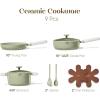 imageCAROTE Pots and Pans Set Nonstick Ceramic Cookware Set Yellow Cooking Set Kitchen Induction Set with Steamer PFAS PTFE Free9 PieceGreen