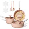 imageCAROTE Ceramic Cookware Set Nonstick 9pcs Pots and Pans Set Non stick NonToxic ampamp PFASFreeDishwasherOven Safe RVCamping Cookware SetSauce Pan with Lid GreenPink