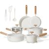 imageCAROTE Ceramic Cookware Set Nonstick 11pcs Pots and Pans Set Nonstick NonToxic ampamp PFASFree Dishwasher RVCamping Cookware Set Cooking Pots with LidsCreamCream