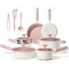 imageCAROTE Ceramic Cookware Set Nonstick 11pcs Pots and Pans Set Nonstick NonToxic ampamp PFASFree Dishwasher RVCamping Cookware Set Cooking Pots with LidsCreamPink