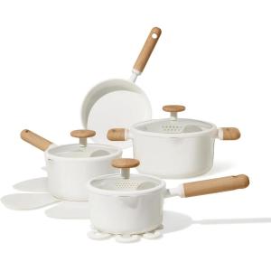 imageCAROTE Ceramic Cookware Set Nonstick 11pcs Pots and Pans Set Nonstick NonToxic ampamp PFASFree Dishwasher RVCamping Cookware Set Cooking Pots with LidsCreamCream