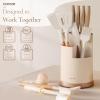 imageCAROTE 13Pcs Kitchen Utensills Set with 360 Rotating Knife Block Heat Resistant Cooking Utensils Set with Wooden Handle Kitchen Knife Sets with Nonstick Ceramic Surface Cream White