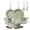 imageCAROTE Pots and Pans Set Non stick 15pcs Ceramic Cookware Set Nonstick Non Toxic CookwareDishwasherRVCamping Cookware SetGreenGreen