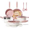 imageCAROTE Pots and Pans Set Non stick 15pcs Ceramic Cookware Set Nonstick Non Toxic CookwareDishwasherRVCamping Cookware SetGreenPink