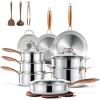 imageCAROTE 23pcs TriPly Stainless Steel Cookware Set Pots and Pans Set Non Toxic Induction Kitchen Cooking Sets Cookware Collection Mirror Polish SilverSilver