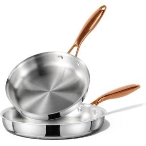imageCAROTE 10quot TriPly Stainless Steel Frying Pan NonToxic Fry Pan Egg Pan Omelet Pans Oven Safe Induction Ceramic and Gas Cooktops Compatible Silver810