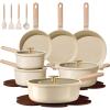 image:imageCAROTE 14Pcs Pots and Pans Set Non stick Ceramic Cookware Set Nontoxic Kitchen Cooking Set PFAS and PFOA FreeOatmeal