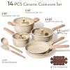 image:imageCAROTE 14Pcs Pots and Pans Set Non stick Ceramic Cookware Set Nontoxic Kitchen Cooking Set PFAS and PFOA FreeOatmeal